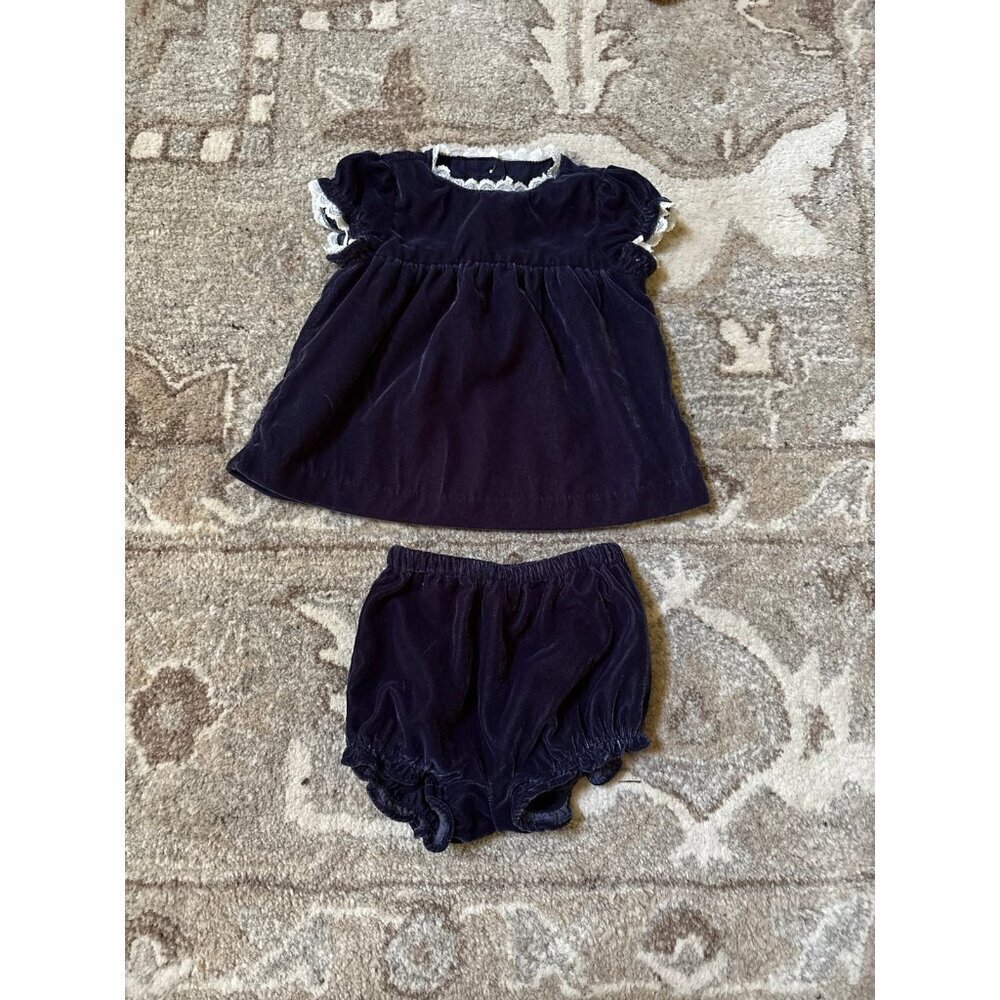 Janie & Jack Navy Blue Velvet Baby Outfit